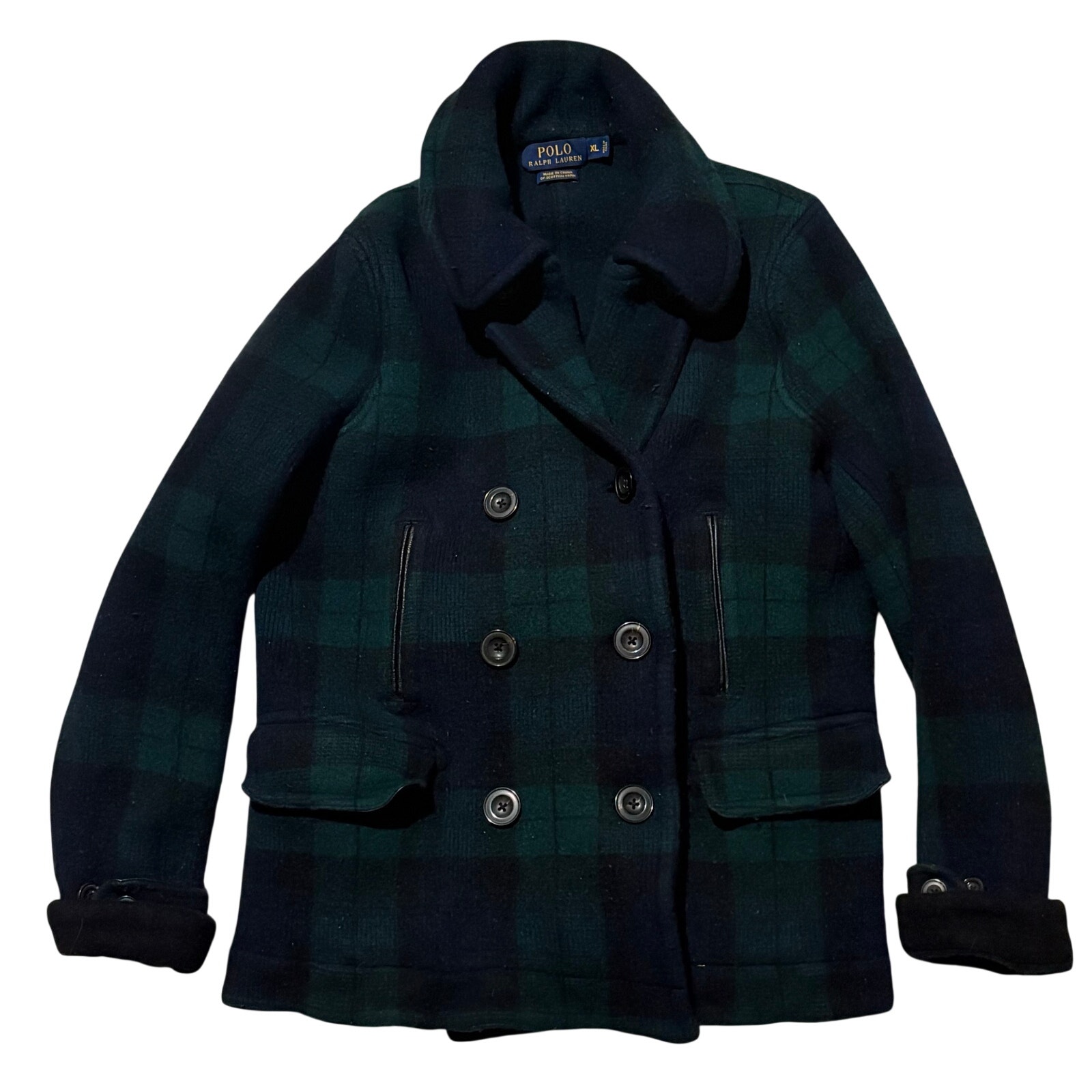 Polo Ralph Lauren Tartan Plaid Double Breasted Lambswool Peacoat Xl Preppy